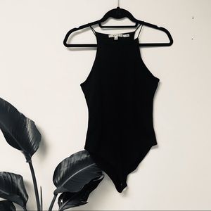 Gaze Halter Spaghetti Strap Bodysuit Black Small